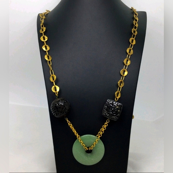 Darsala Paris Jade Acrylic Wood Bead Long Chain Necklace 44